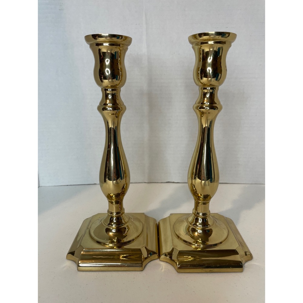 Vintage Valsan Brass Candlesticks Made in Portugal Polished Gold Baluster 9.25"